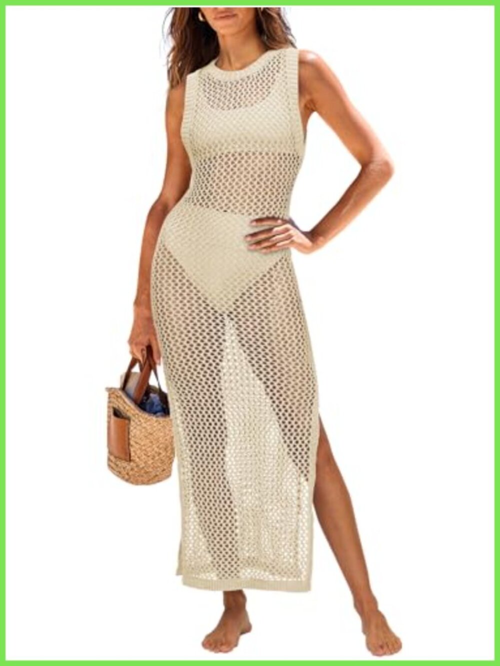 Women Crochet Swimsuit Coverup Beach Maxi Dress V-Neck Sleeveless Summer